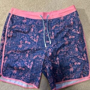 johnnie-O Pink and White Swim Shorts